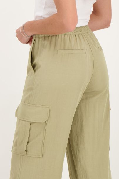 Green cargo pants with elasticated waistband