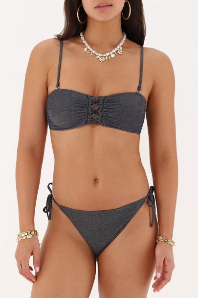 Donkerblauwe bandeau bikini top met lurex