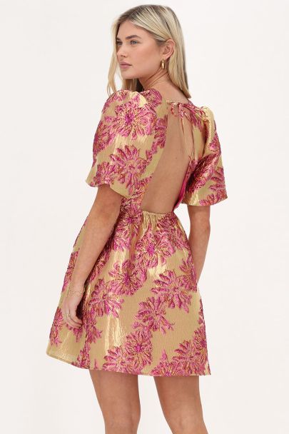 Roze jacquard jurk met open rug