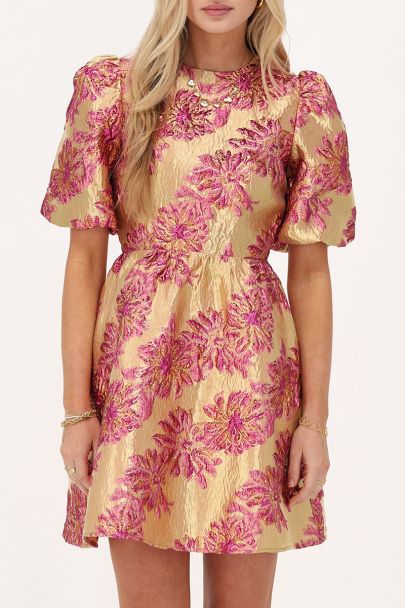 Roze jacquard jurk met open rug