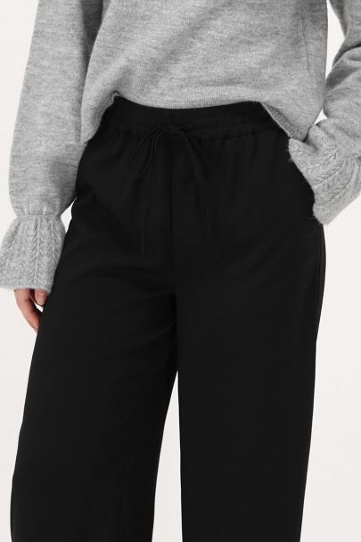 Zwarte wide leg pantalon met strikkoord