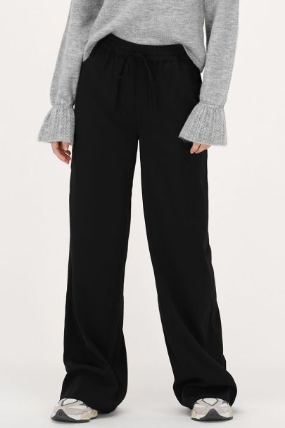 Zwarte wide leg pantalon met strikkoord