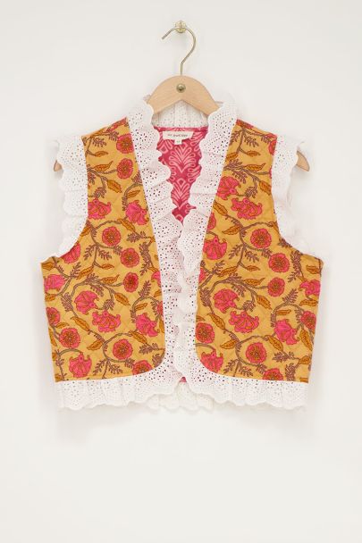 Multicolour reversible gilet with ruffles