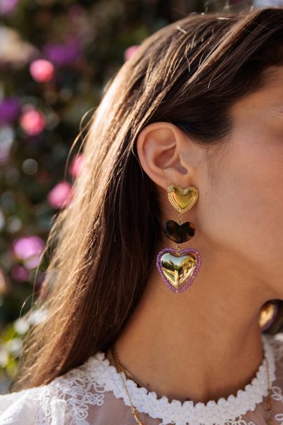 Sunrocks oorhanger met leopard en kralen hartjes