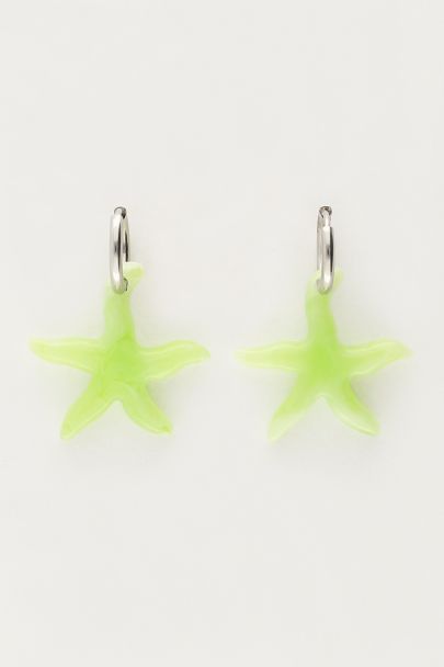 Ocean oorringen met kleine zeester groen