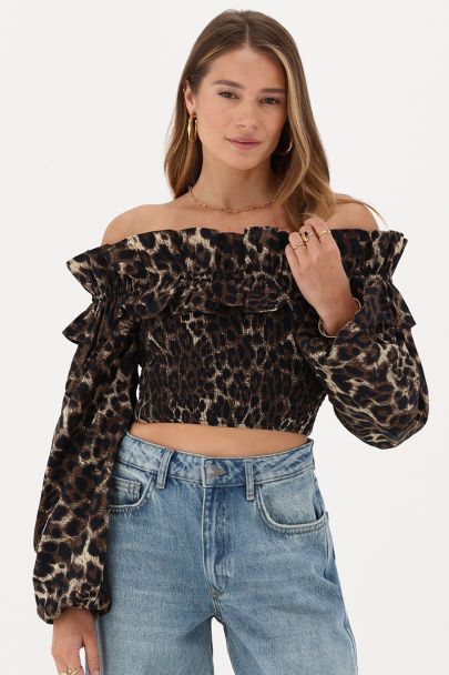 Off-shoulder top met panterprint