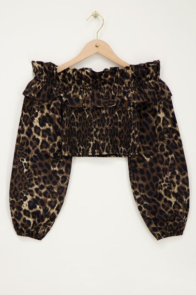 Off-shoulder Oberteil mit Leopardenmuster