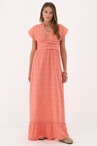 Orangefarbenes Multiway-Wickel-Maxikleid mit Muster