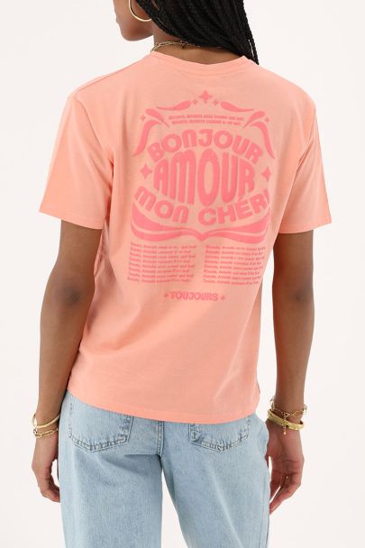 Oranje T-shirt "Bonjour amour mon cheri"