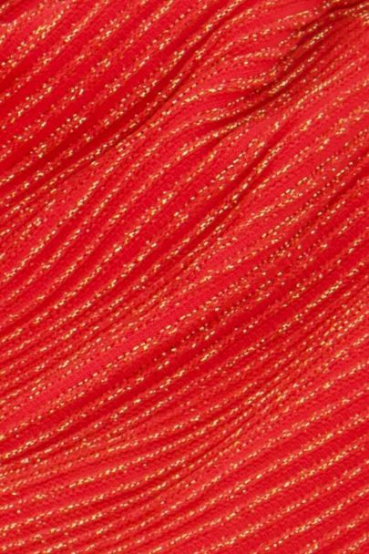 Koraal bikini broekje met ruffles en lurex