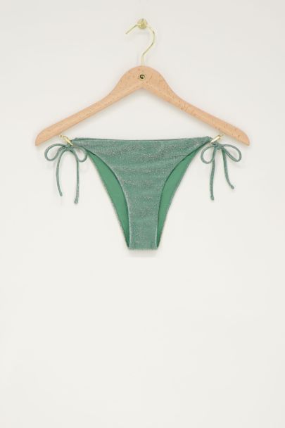 Grüne Bikinihose mit Lurex und Schleifenbändern