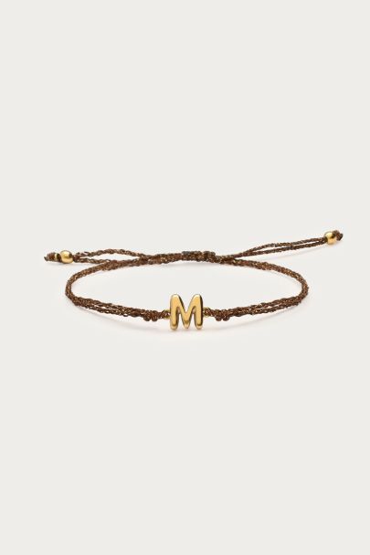 Initial bruin lurex touw armband