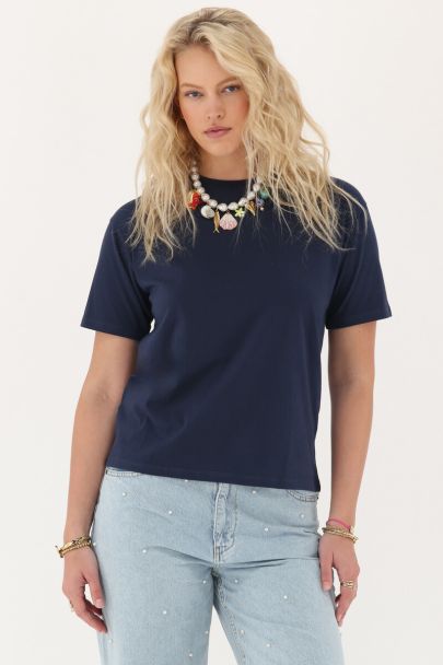 Donkerblauw T-shirt "Rue des Rosiers"