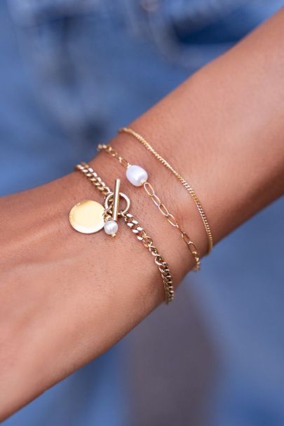 Armband met schakels & zoetwaterparel