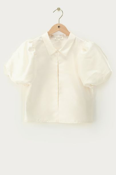 Top manches bouffantes blanc satiné