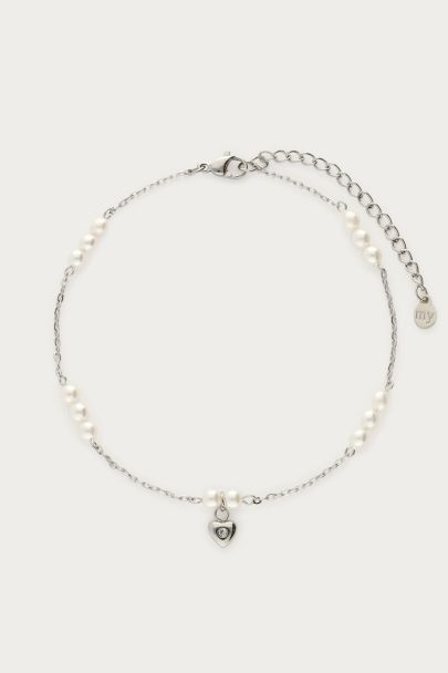 Cha&icirc;ne de cheville en perles d'eau douce avec petit coeur