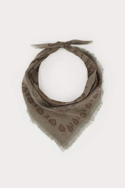 Foulard vert kaki à imprimé bandana marron