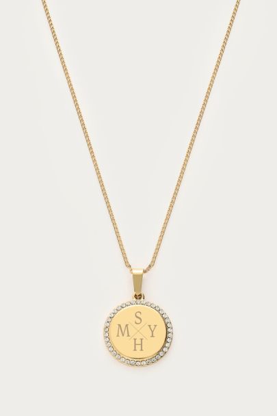 Atelier long necklace with round rhinestone charm