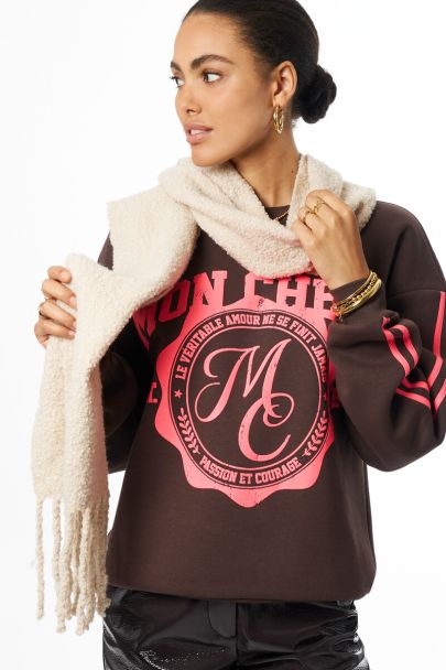 Beige bouclé sjaal met wol