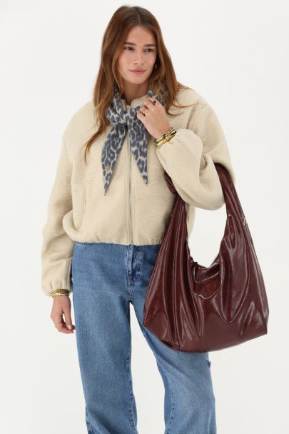 Beige bouclé bomber teddy jacket
