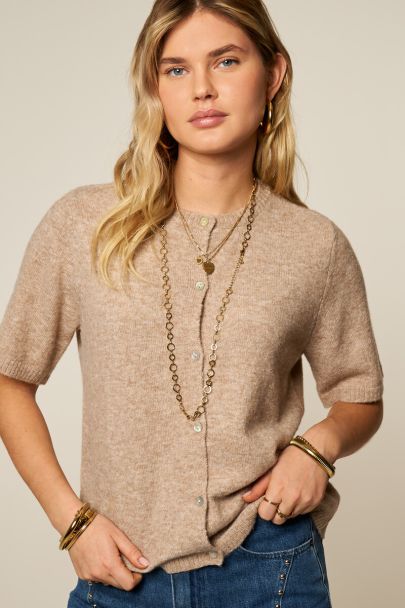 Cardigan manches courtes beige à boutons