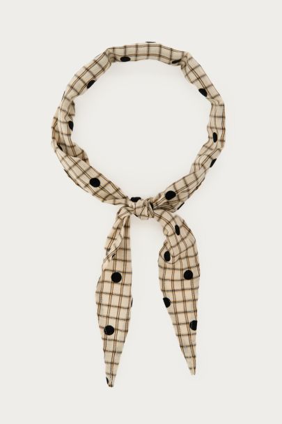 Beige checked mini scarf with polka dots
