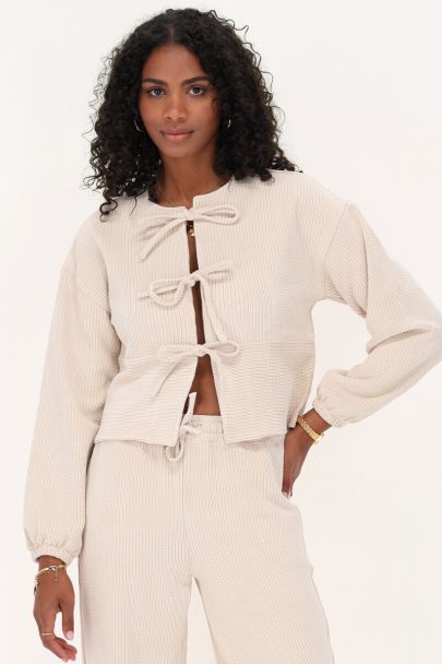 Beige corduroy top met strikjes