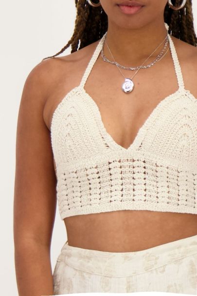 Beige gehaakte bralette met open rug