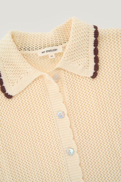 Beige crochet top met donkerbruine details