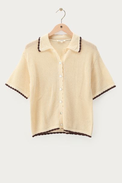 Beige crochet top met donkerbruine details