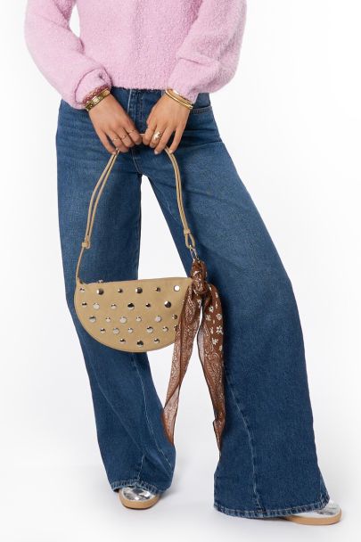 Beige crossbody bag with studs