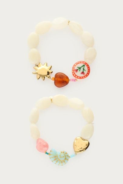 Beige elastieken kralen armbanden set