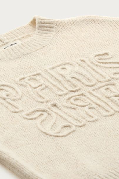 Beigefarbener Pullover mit Stickerei "Paris Paris"