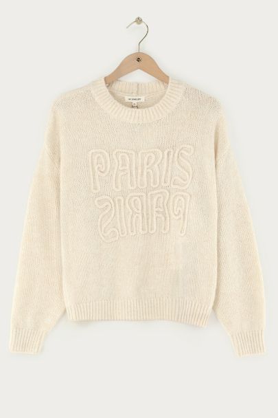 Pull brodé beige "Paris Paris"