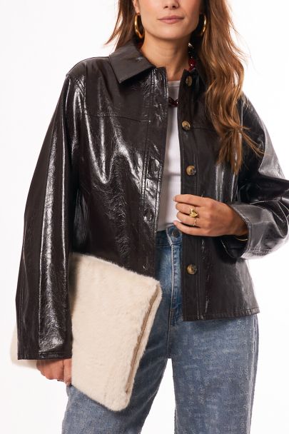 Housse pour ordinateur en fausse fourrure beige