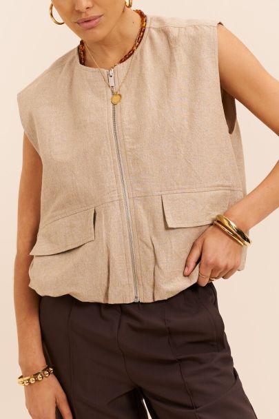 Beige gilet met zakken en ritssluiting