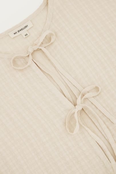 Beigefarbenes Jacquard-Oberteil mit Schleifen-Details