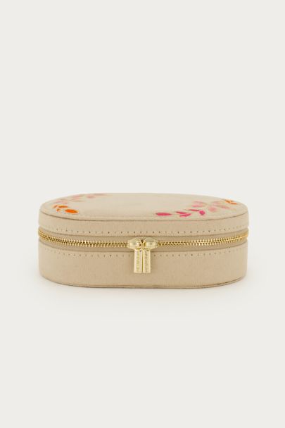 Beige sieraden box met bloemen