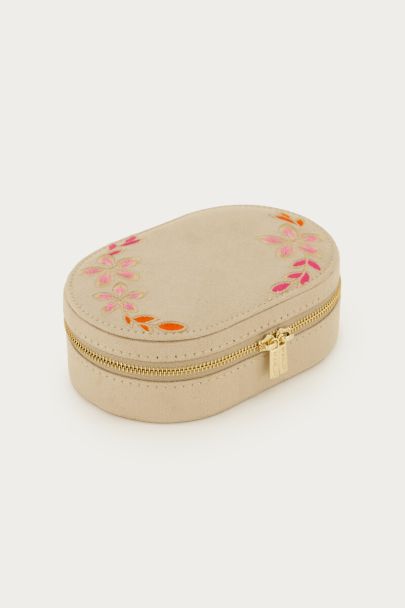 Beigefarbenes Schmuckkästchen mit Blumen