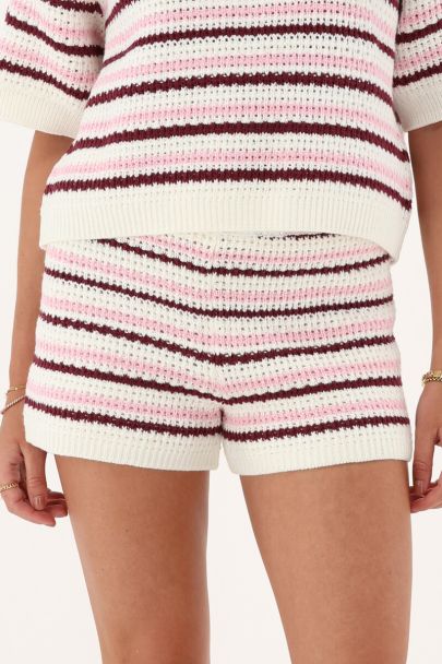 Beige knitted shorts with stripes