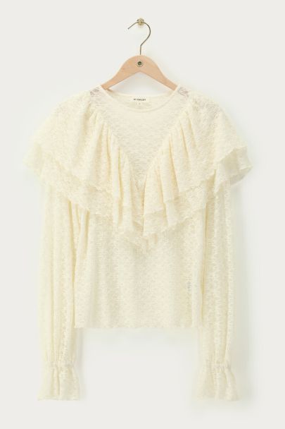 Beige lace top with ruffles