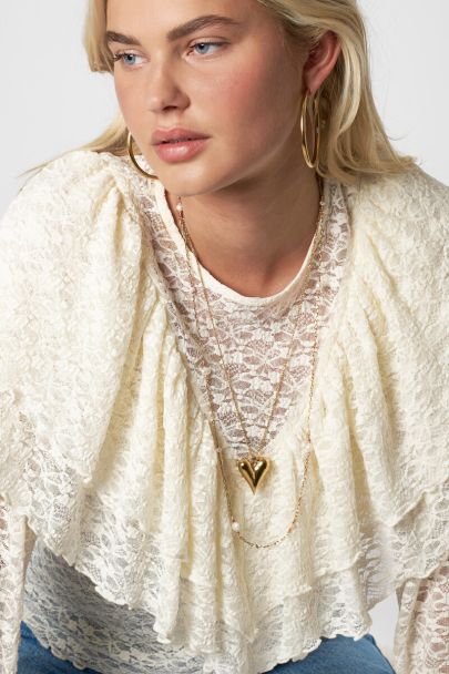 Beige kanten top met ruffles