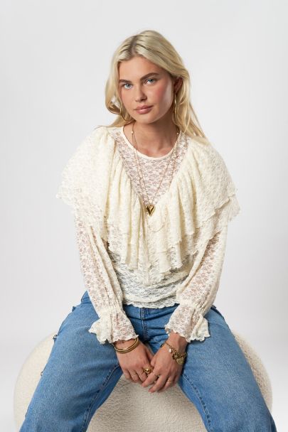 Beige kanten top met ruffles