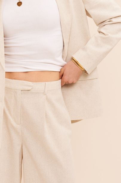 Beige linnen look wijde pantalon