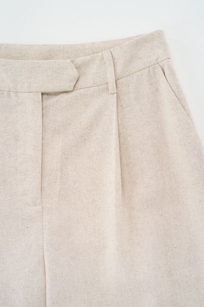 Beige linnen look wijde pantalon
