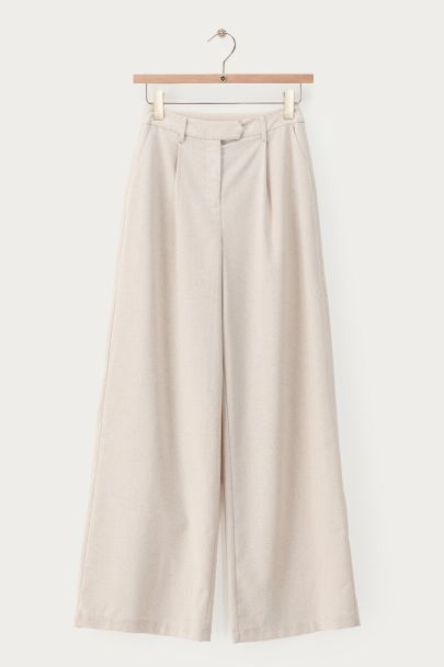 Beige linnen look wijde pantalon