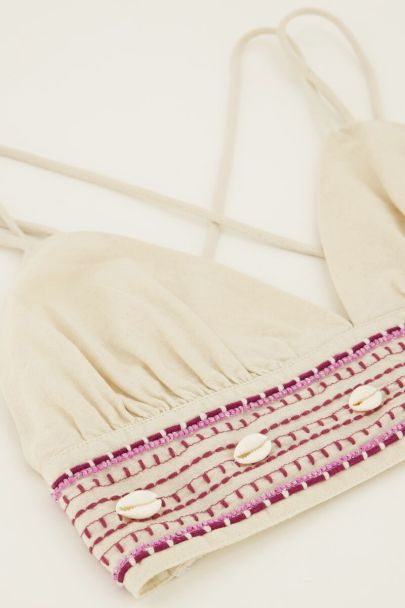 Bralette en lin beige avec coquillages