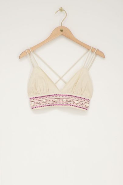 Bralette en lin beige avec coquillages