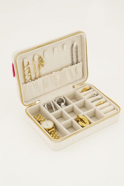 Beigefarbenes Schmucketui in Leinenoptik groß