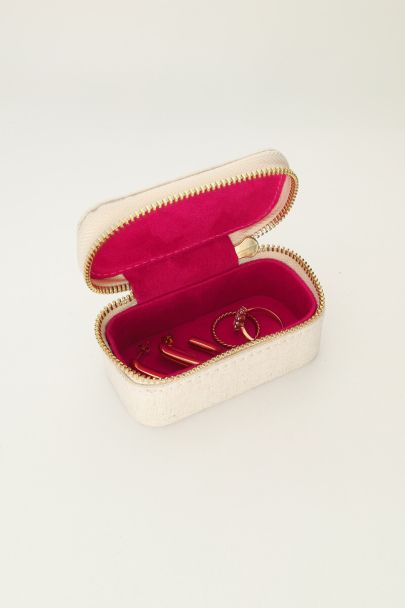 Beigefarbenes Schmucketui in Leinenoptik klein